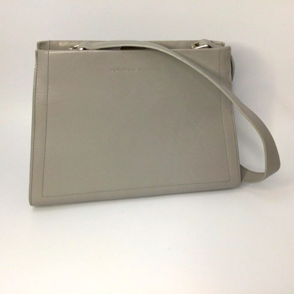 Adrienne Vitadini Grey Leather Purse Bag 7 x11x 4